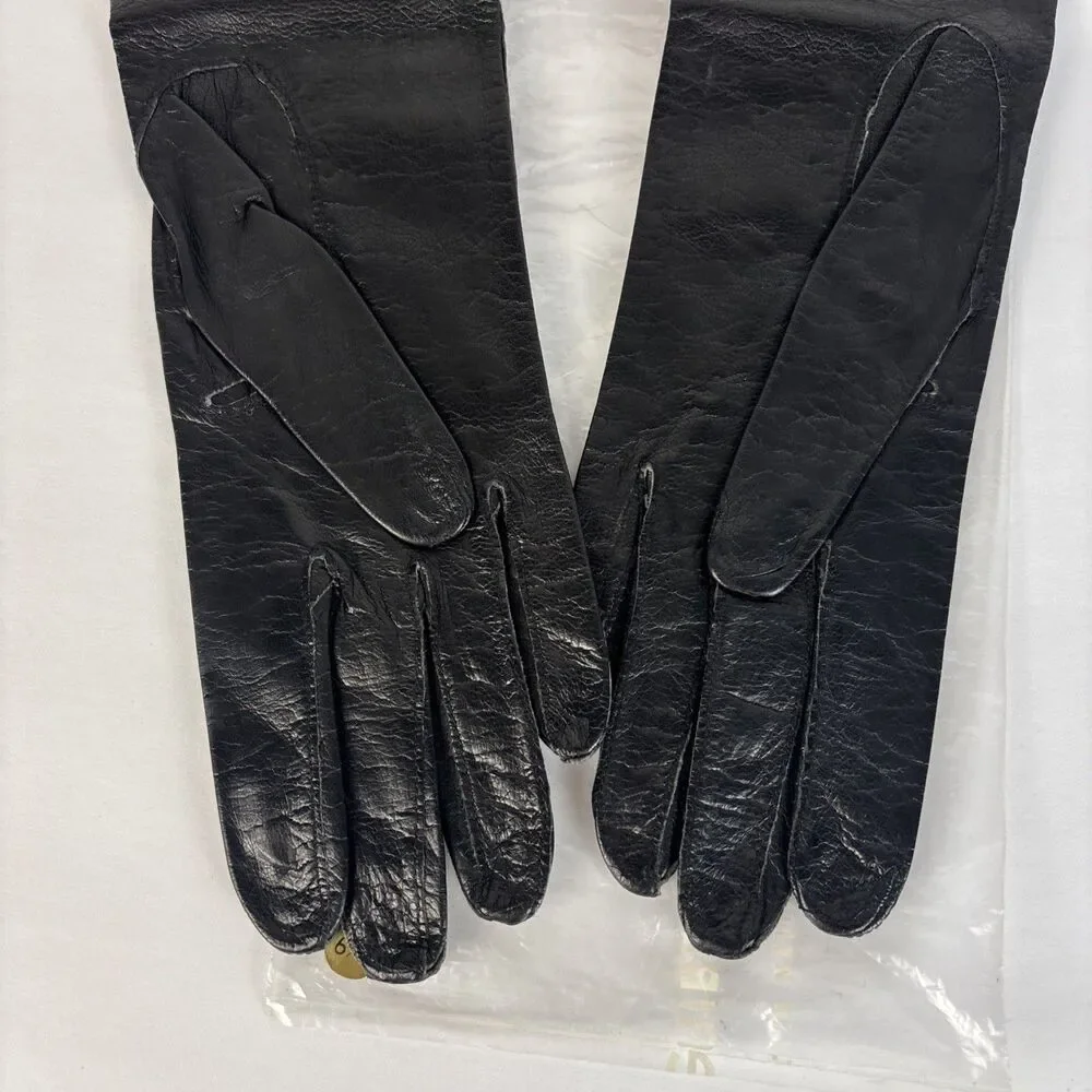 VTG Stix Baer Fuller Black Embroidered Gloves Leather Size 7 Real Kid Elbow